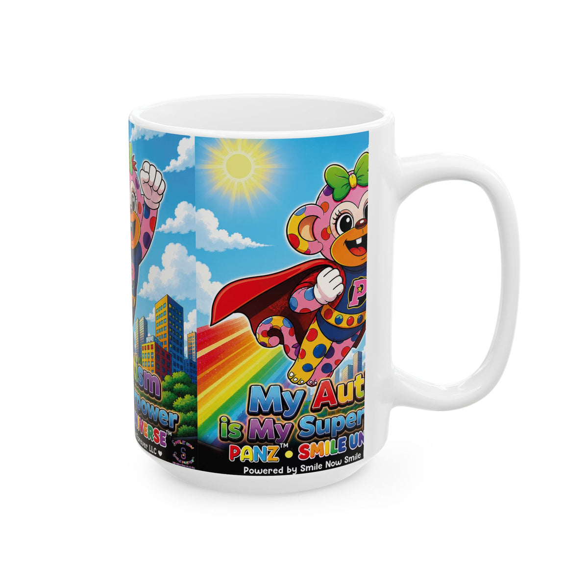 Panz™ Ceramic Mug (11oz & 15oz) – "My Autism is My Superpower" Graphic | Smile Universe Collection