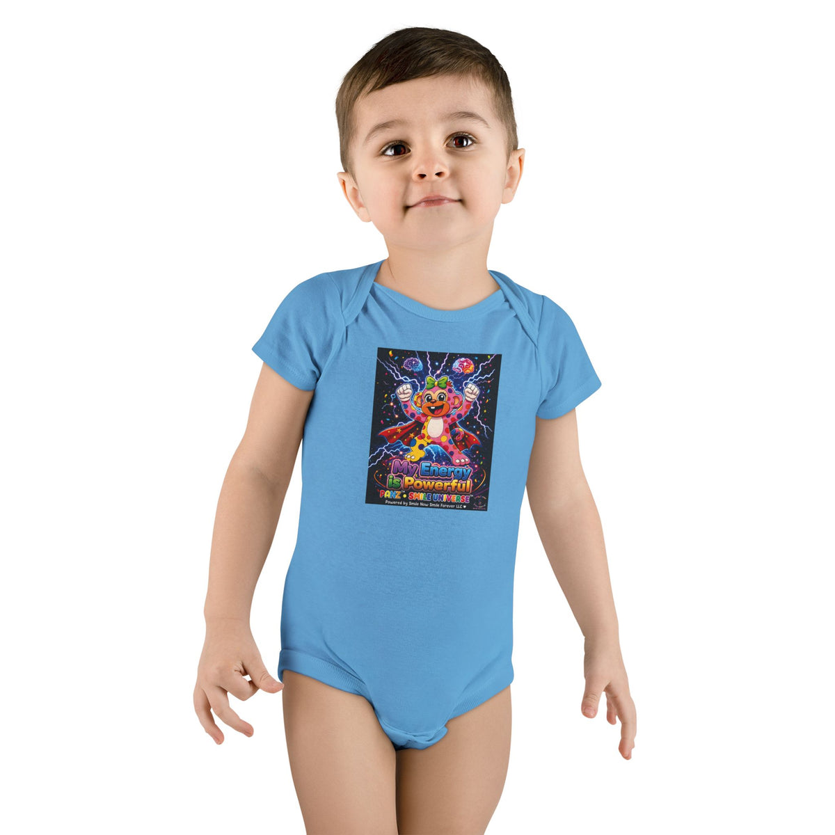 Panz™ Baby Short Sleeve Onesie® – "My Energy is Powerful" Graphic Bodysuit | Smile Universe Collection