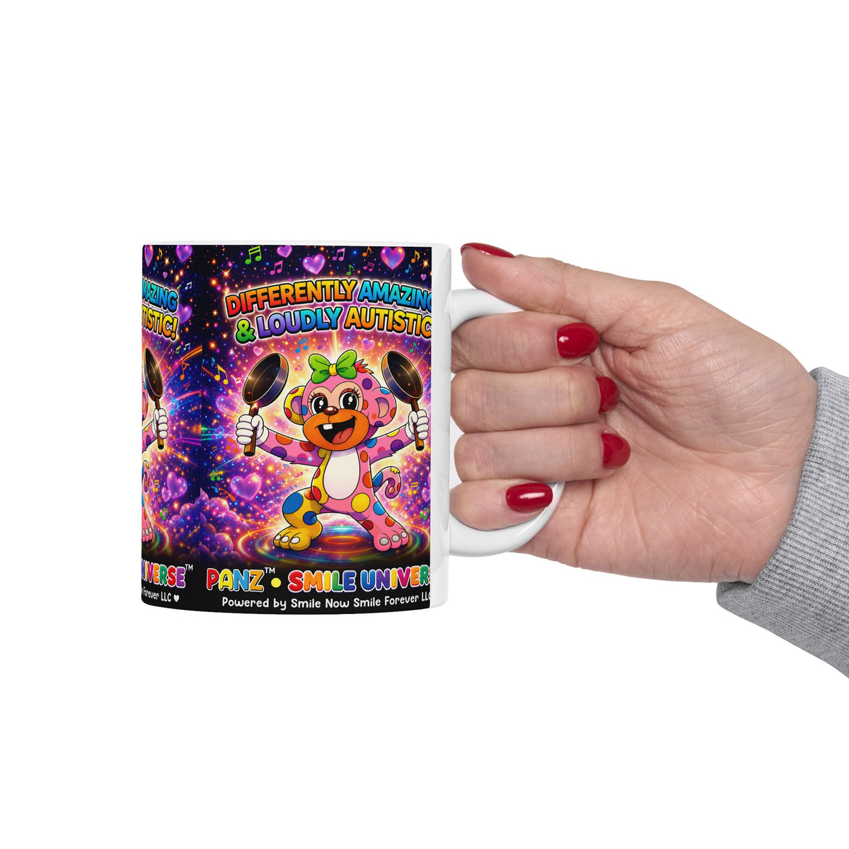 Panz™ Ceramic Mug (11oz & 15oz) – "Differently Amazing & Loudly Autistic!" Graphic | Smile Universe Collection