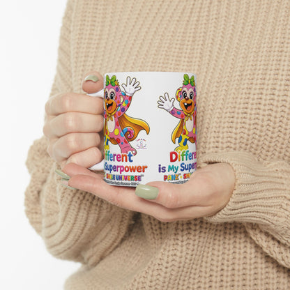 Panz™ Ceramic Mug (11oz & 15oz) – "Different is My Superpower" Graphic | Smile Universe Collection