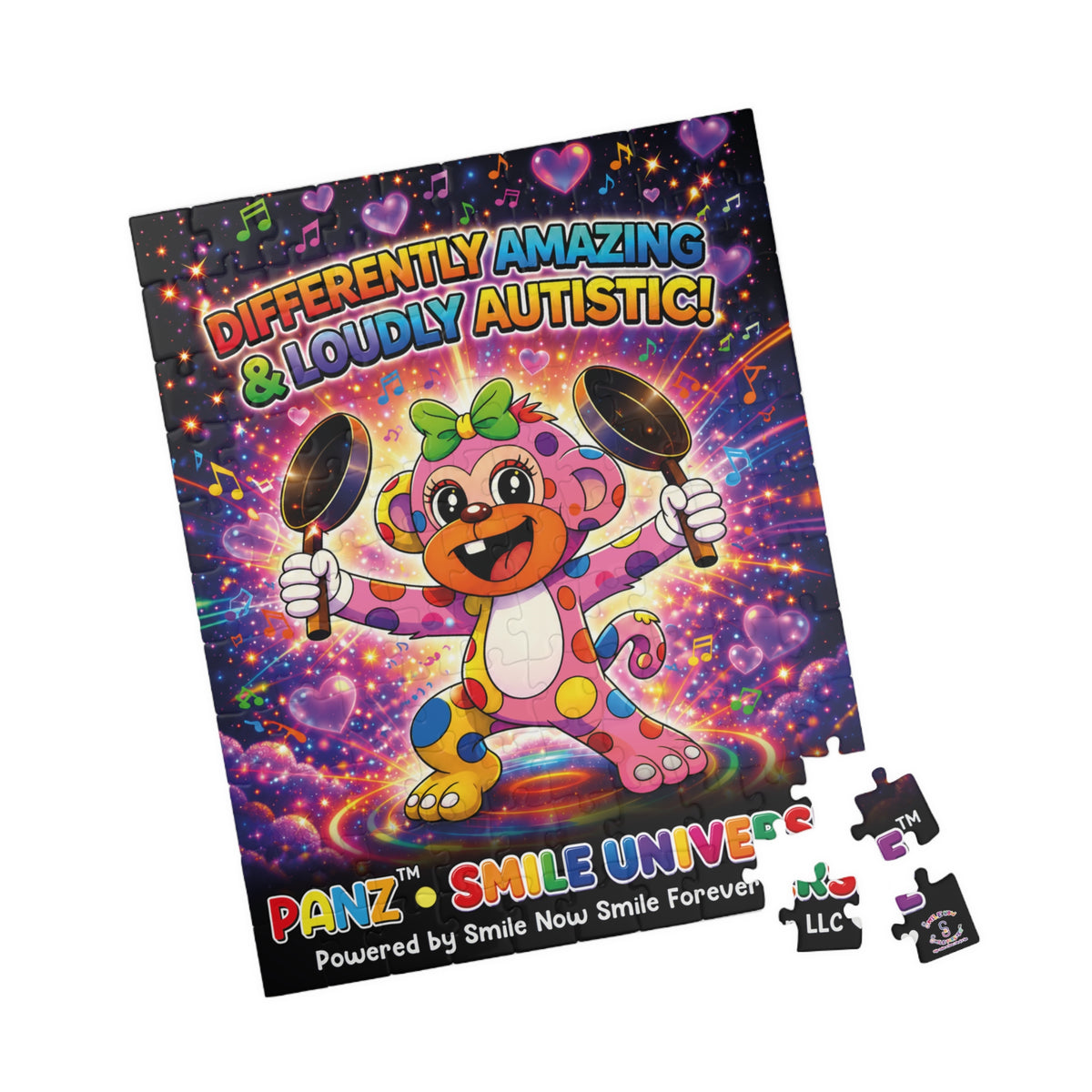 Panz™ Puzzle (110, 252, 520 & 1014-piece) – "Differently Amazing & Loudly Autistic!" Graphic | Smile Universe Collection