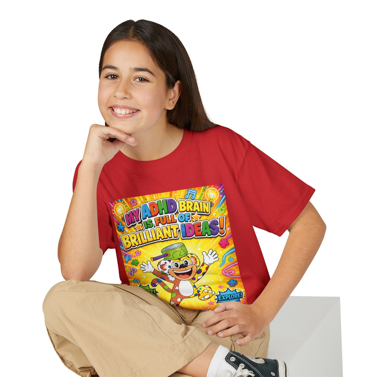 Potz™ Youth DryBlend® T-Shirt – "My ADHD Brain is Full of Brilliant Ideas!" Graphic Tee | Smile Universe Collection