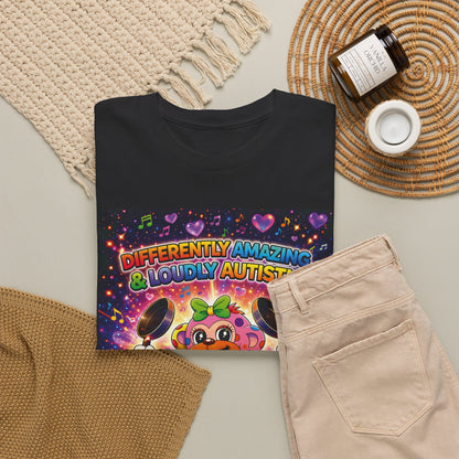 Panz™ Unisex Heavy Cotton™ Tee – "Differently Amazing & Loudly Autistic!" Graphic | Smile Universe Collection