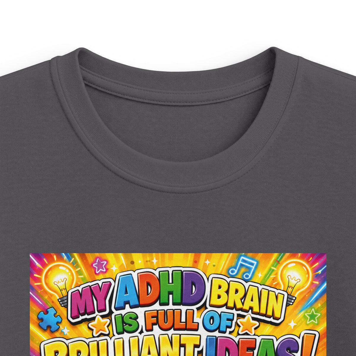 Potz™ Kids Softstyle Tee – "My ADHD Brain is Full of Brilliant Ideas!" Graphic Tee | Smile Universe Collection