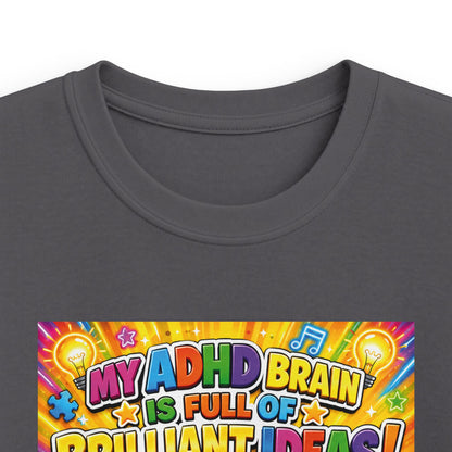 Potz™ Kids Softstyle Tee – "My ADHD Brain is Full of Brilliant Ideas!" Graphic Tee | Smile Universe Collection