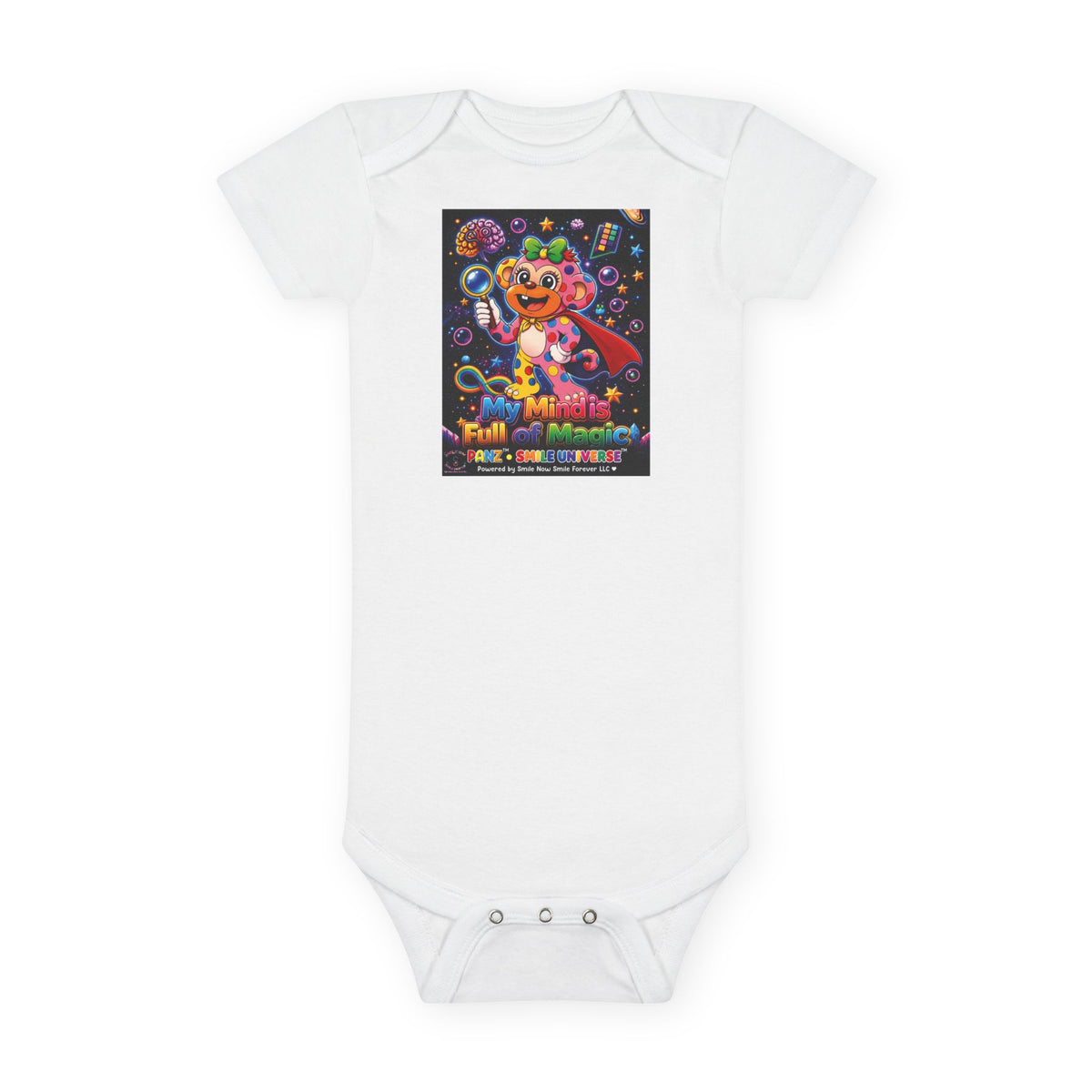 Panz™ Baby Short Sleeve Onesie® – "My Mind is Full of Magic" Graphic | Smile Universe Collection