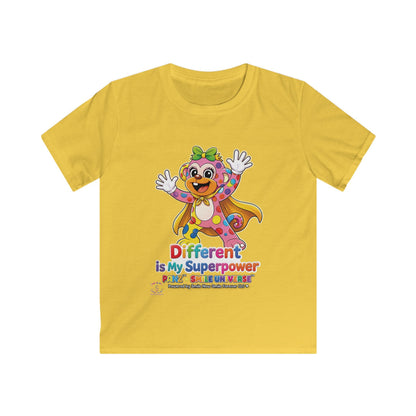 Panz™ Kids Softstyle Tee – "Different is My Superpower" Graphic | Smile Universe