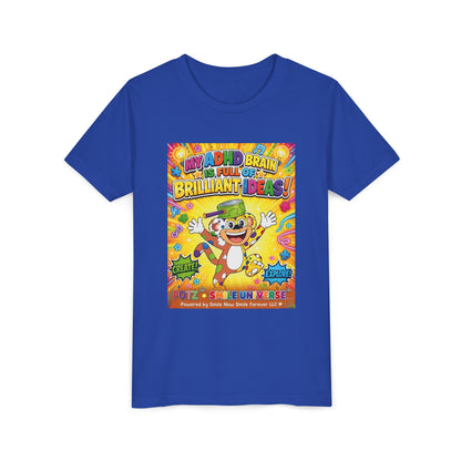 Potz™ Youth Short Sleeve Tee – "My ADHD Brain is Full of Brilliant Ideas!" Graphic Tee | Smile Universe Collection