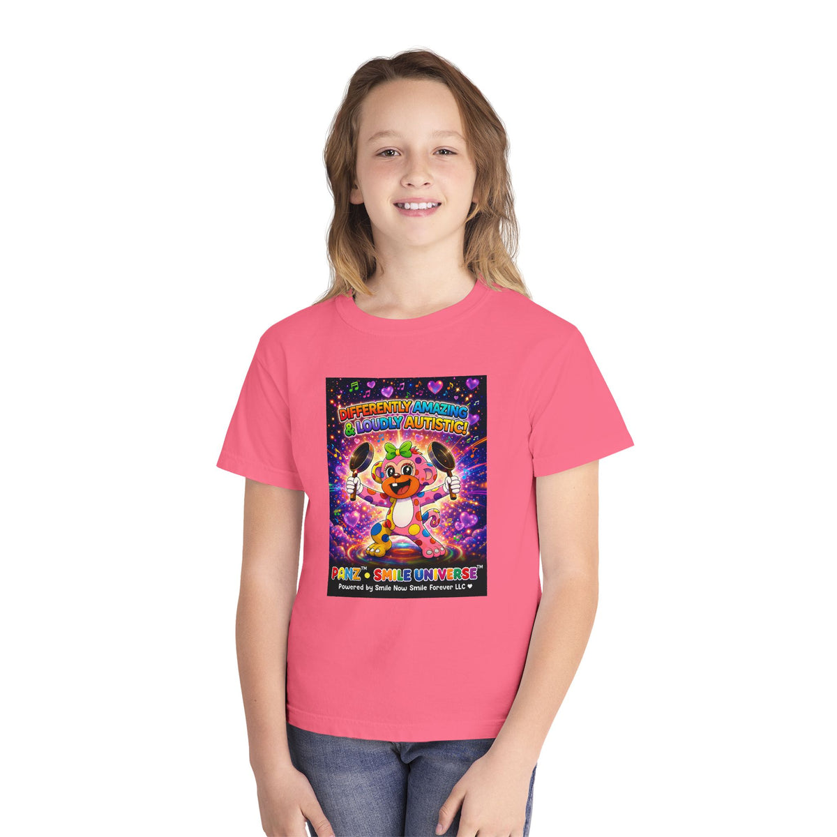 Panz™ Youth Midweight Tee – "Differently Amazing & Loudly Autistic!" Graphic | Smile Universe Collection
