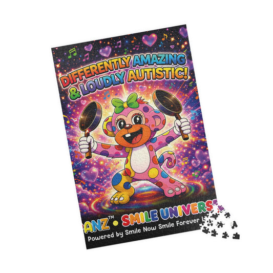 Panz™ Puzzle (110, 252, 520 & 1014-piece) – "Differently Amazing & Loudly Autistic!" Graphic | Smile Universe Collection