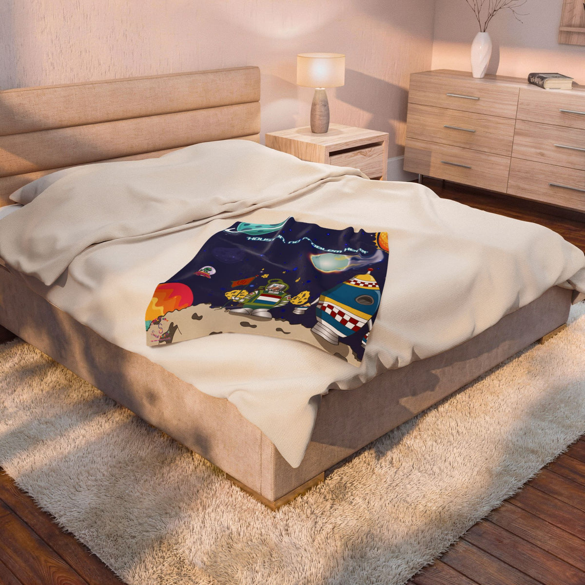 TuBz™ Velveteen Plush Blanket – "Houston, No Problem Here!" Graphic | Smile Universe Collection