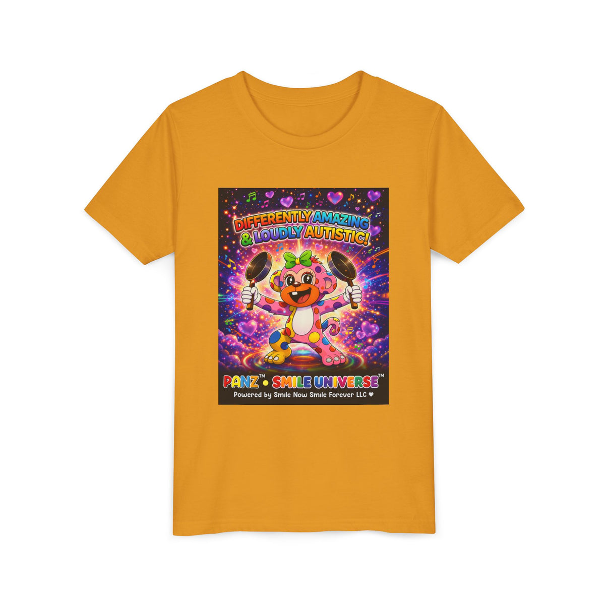 Panz™ Youth Short Sleeve Tee – "Differently Amazing & Loudly Autistic!" Graphic | Smile Universe Collection