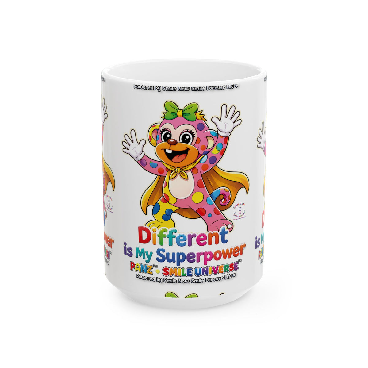 Panz™ Ceramic Mug (11oz & 15oz) – "Different is My Superpower" Graphic | Smile Universe Collection