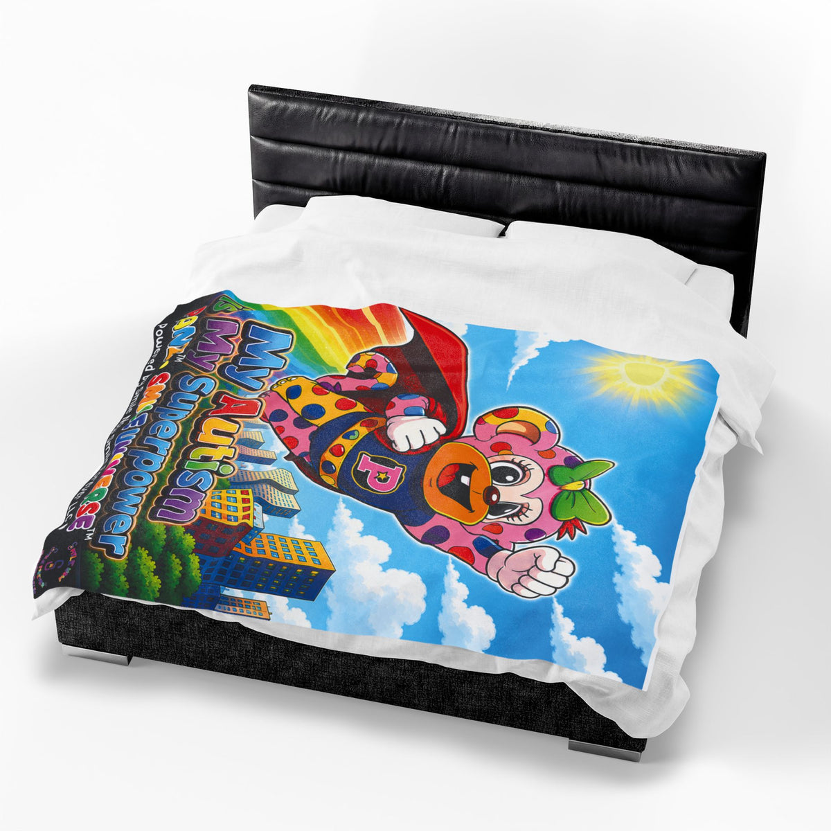 Panz™ Velveteen Plush Blanket – "My Autism is My Superpower" Graphic | Smile Universe Collection