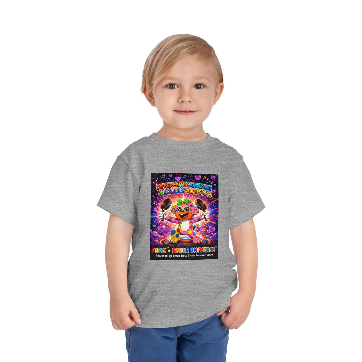 Panz™ Toddler Short Sleeve Tee – "Differently Amazing & Loudly Autistic!" Graphic | Smile Universe Collection
