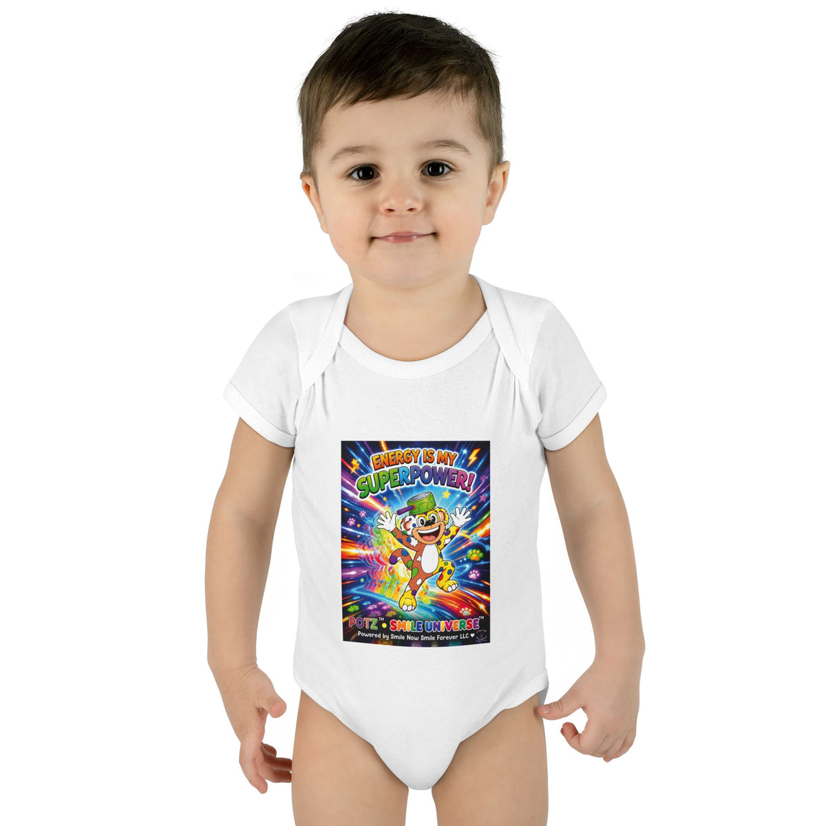 Potz™ Infant Baby Rib Bodysuit – "Energy is My Superpower!" Graphic Onesie | Smile Universe Collection