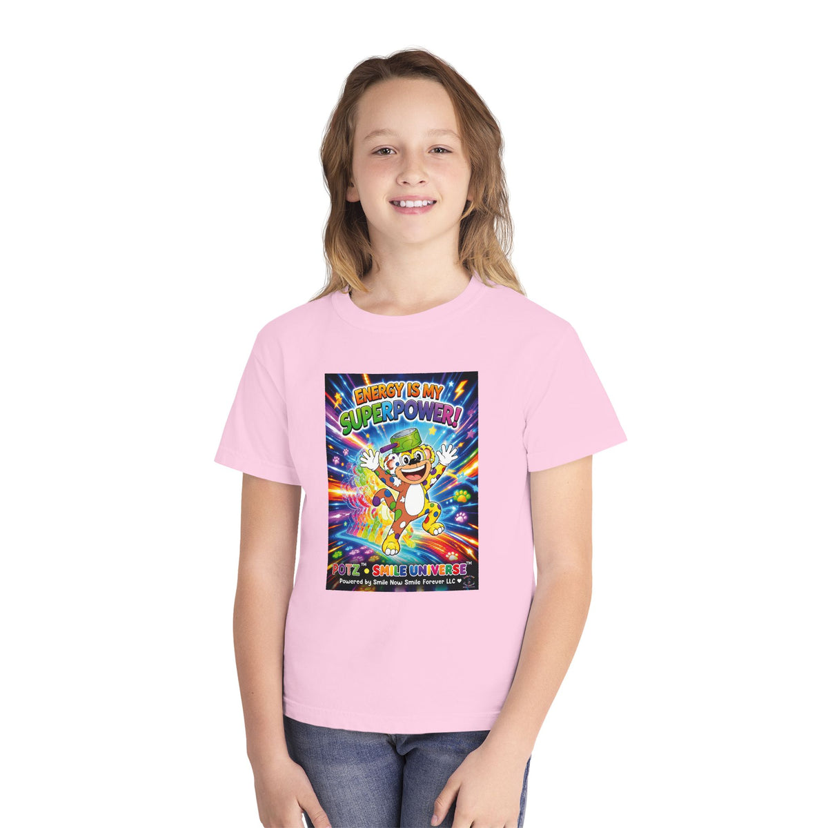 Potz™ Youth Midweight Tee – "Energy is My Superpower!" Graphic Tee | Smile Universe Collection