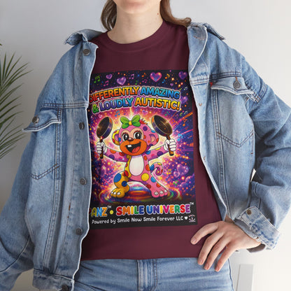 Panz™ Unisex Heavy Cotton™ Tee – "Differently Amazing & Loudly Autistic!" Graphic | Smile Universe Collection