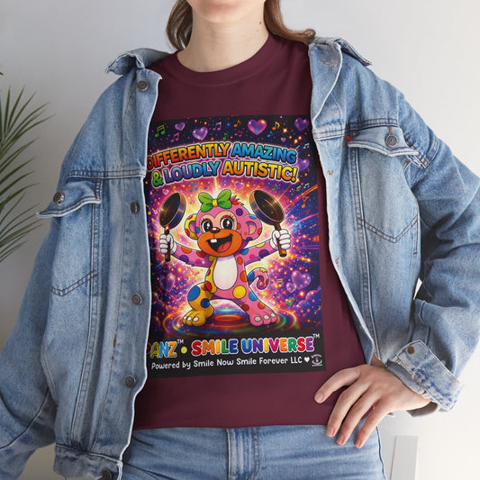 Panz™ Unisex Heavy Cotton™ Tee – "Differently Amazing & Loudly Autistic!" Graphic | Smile Universe Collection