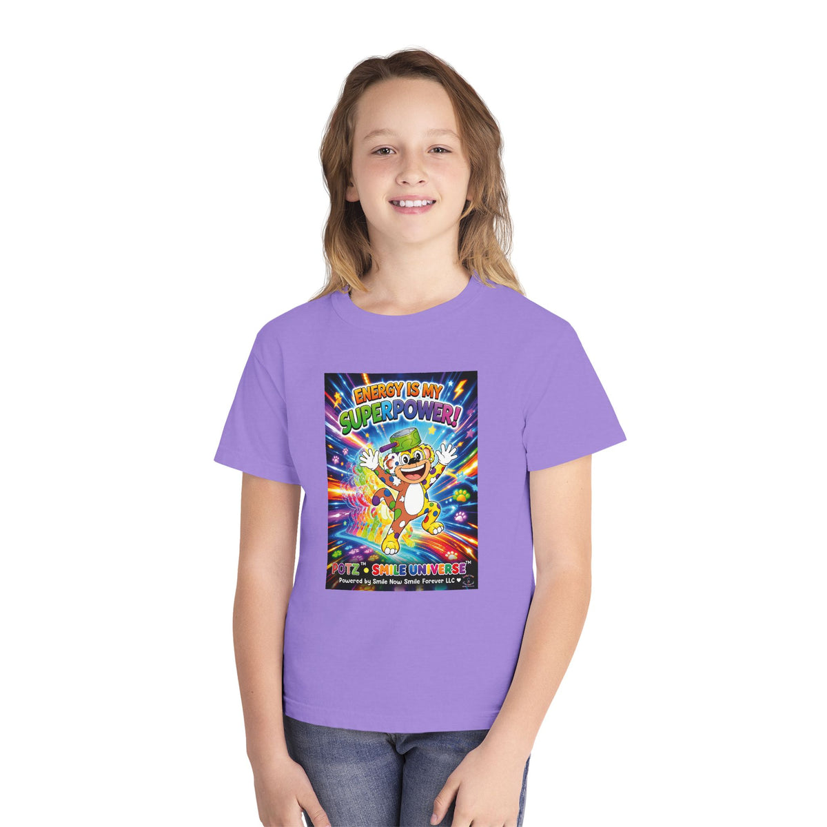 Potz™ Youth Midweight Tee – "Energy is My Superpower!" Graphic Tee | Smile Universe Collection