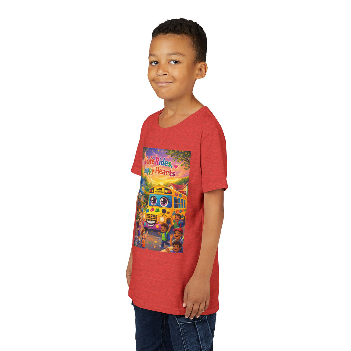 Lani™ Youth Short Sleeve Tee – "Safe Rides, Happy Hearts" Graphic