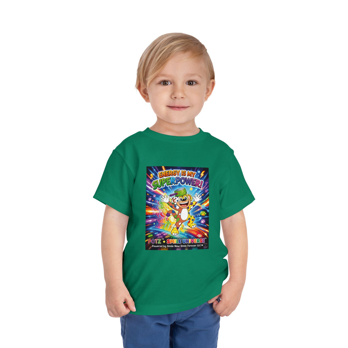 Potz™ Toddler Short Sleeve Tee – "Energy is My Superpower!" Graphic Tee | Smile Universe Collection