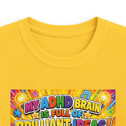 Potz™ Kids Softstyle Tee – "My ADHD Brain is Full of Brilliant Ideas!" Graphic Tee | Smile Universe Collection