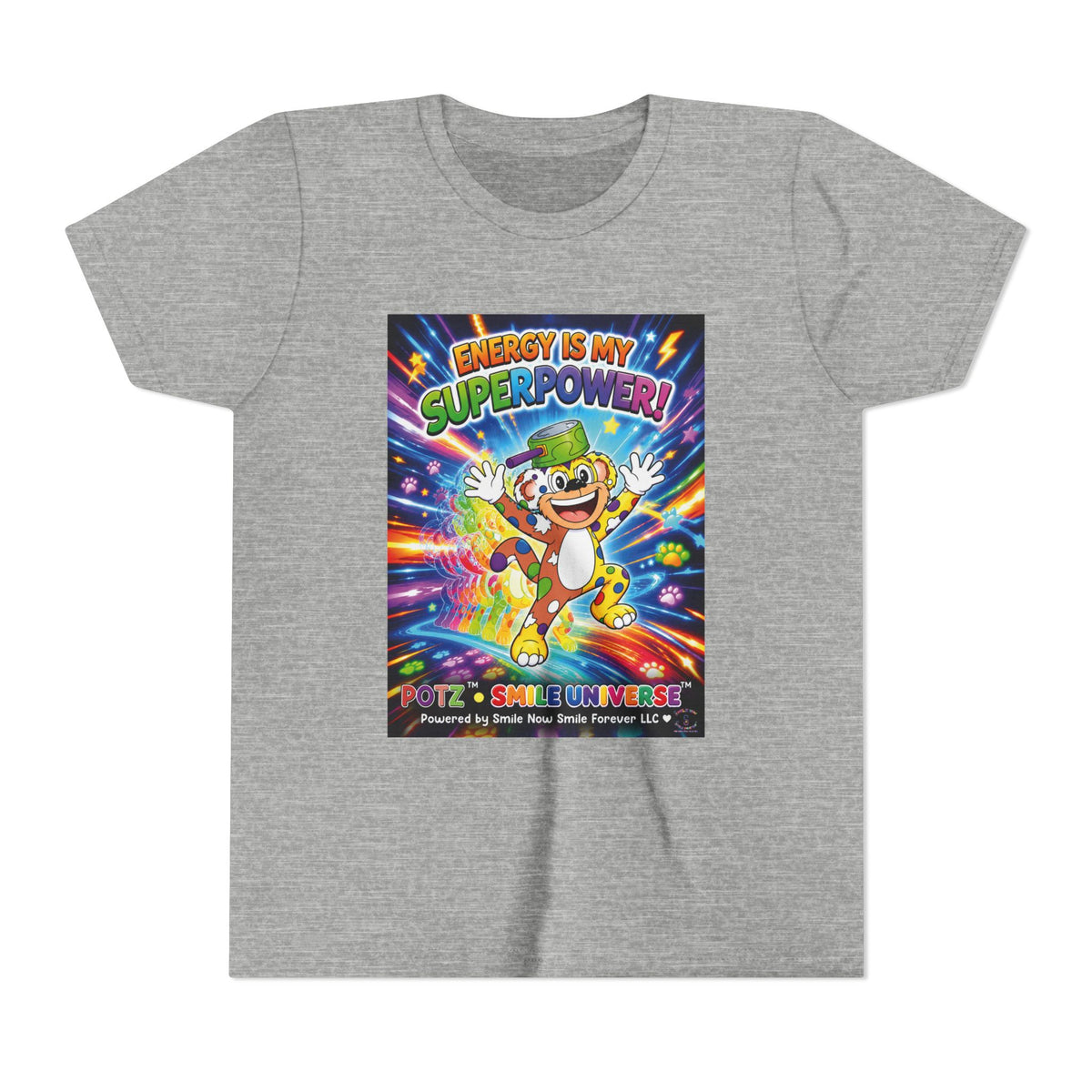 Potz™ Youth Short Sleeve Tee – "Energy is My Superpower!" Graphic Tee | Smile Universe Collection