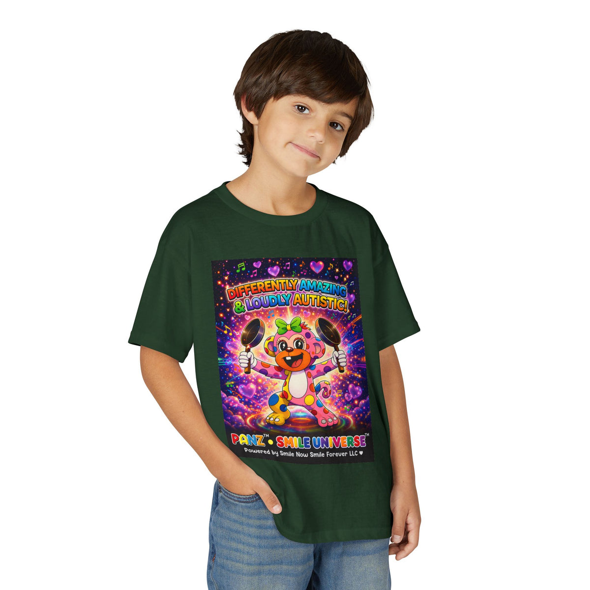 Panz™ Youth DryBlend® T-Shirt – "Differently Amazing & Loudly Autistic!" Graphic | Smile Universe Collection