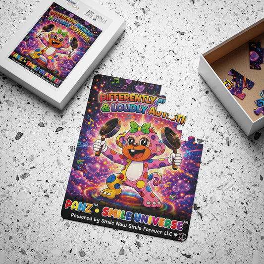 Panz™ Kids' Puzzle, 30-Piece – "Differently Amazing & Loudly Autistic!" Graphic | Smile Universe Collection