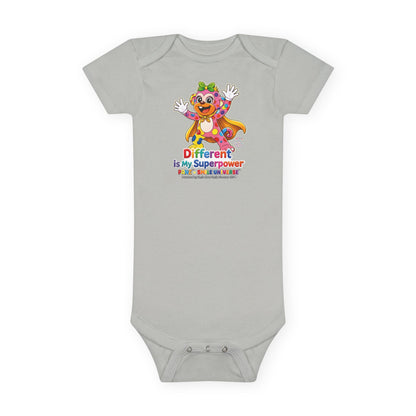 Panz™ Baby Short Sleeve Onesie® – "Different is My Superpower" Graphic | Smile Universe Collection