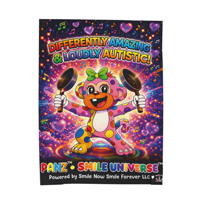 Panz™ Velveteen Plush Blanket – "Differently Amazing & Loudly Autistic!" Graphic | Smile Universe Collection