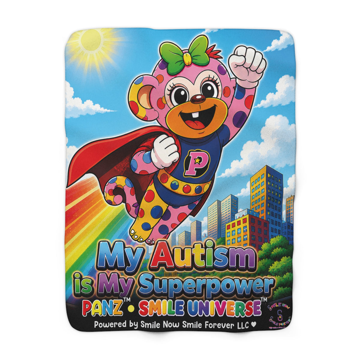 Panz™ Sherpa Fleece Blanket – "My Autism is My Superpower" Graphic | Smile Universe Collection