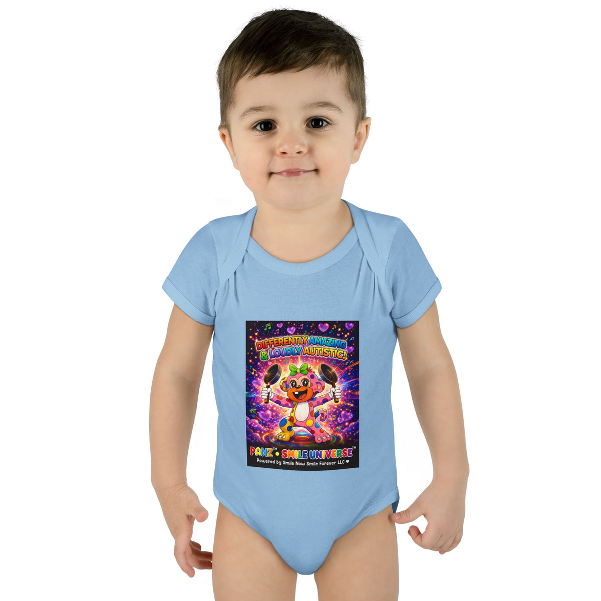 Panz™ Infant Baby Rib Bodysuit – "Differently Amazing & Loudly Autistic!" Graphic | Smile Universe Collection