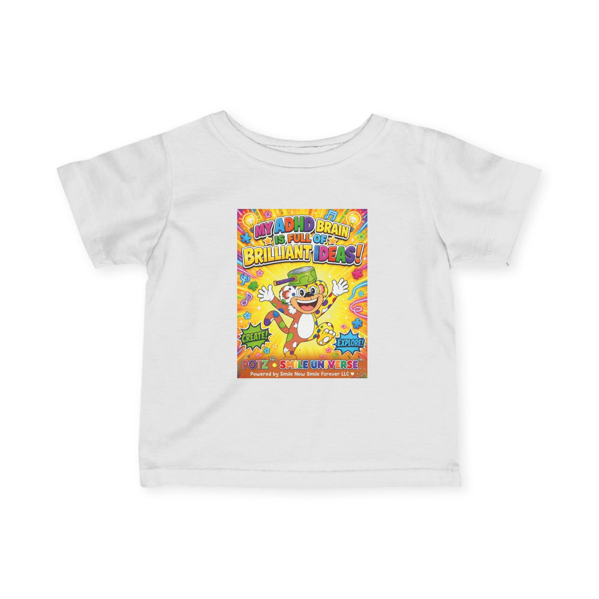 Potz™ Infant Fine Jersey Tee – "My ADHD Brain is Full of Brilliant Ideas!" Graphic Tee | Smile Universe Collection