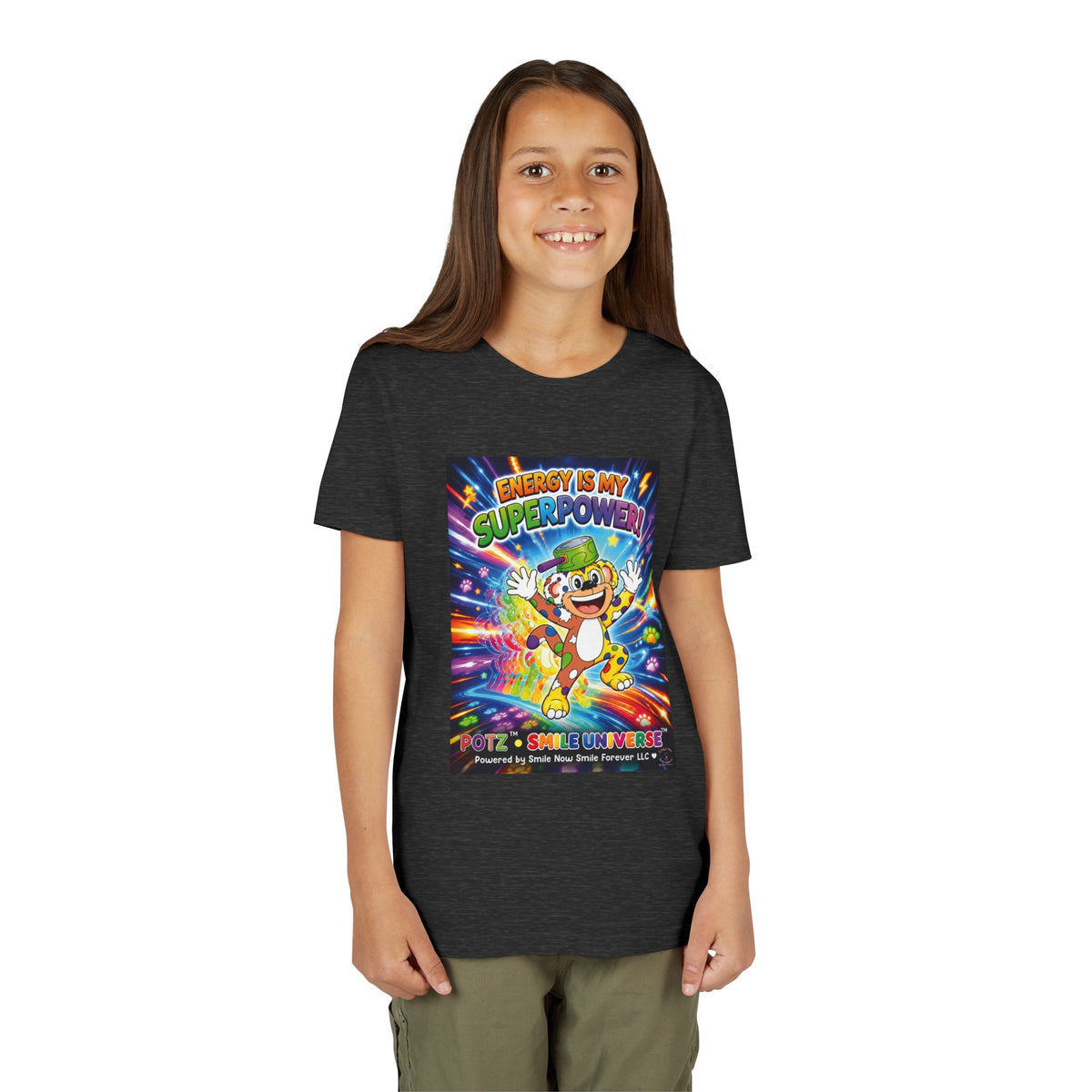 Potz™ Youth Short Sleeve Tee – "Energy is My Superpower!" Graphic Tee | Smile Universe Collection