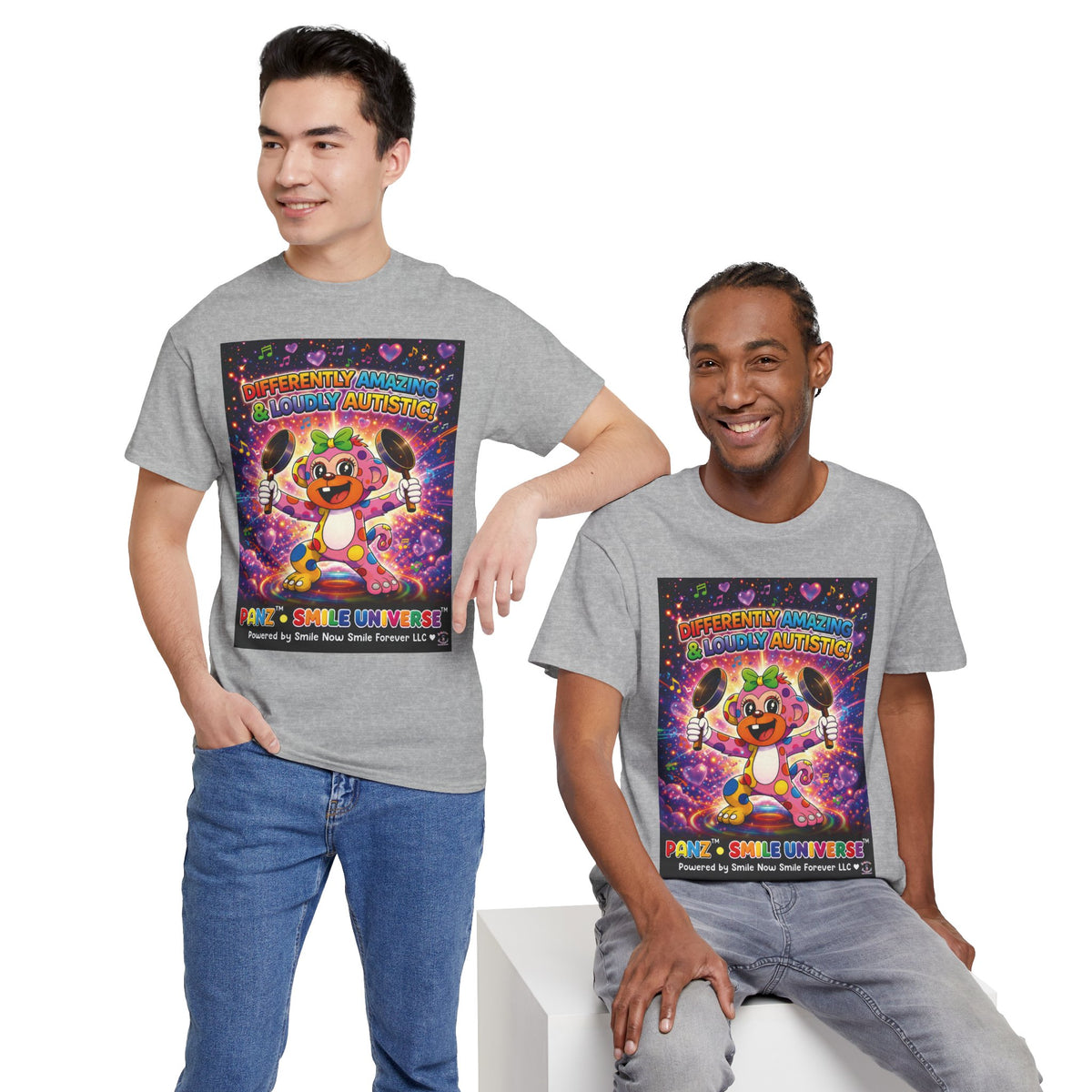 Panz™ Unisex Heavy Cotton™ Tee – "Differently Amazing & Loudly Autistic!" Graphic | Smile Universe Collection