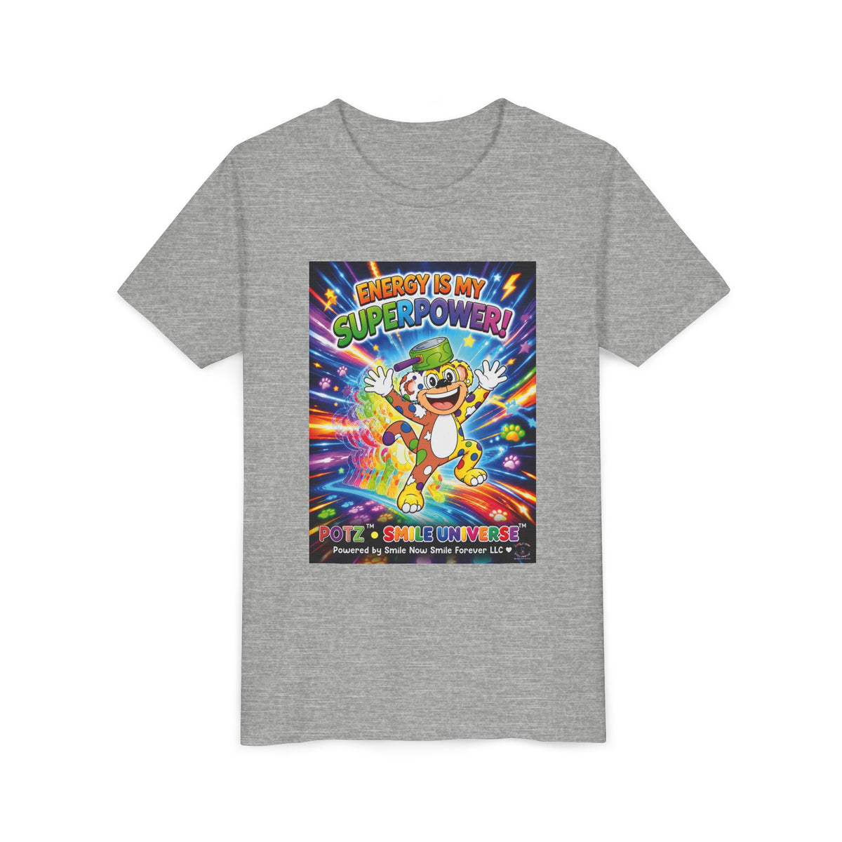 Potz™ Youth Short Sleeve Tee – "Energy is My Superpower!" Graphic Tee | Smile Universe Collection