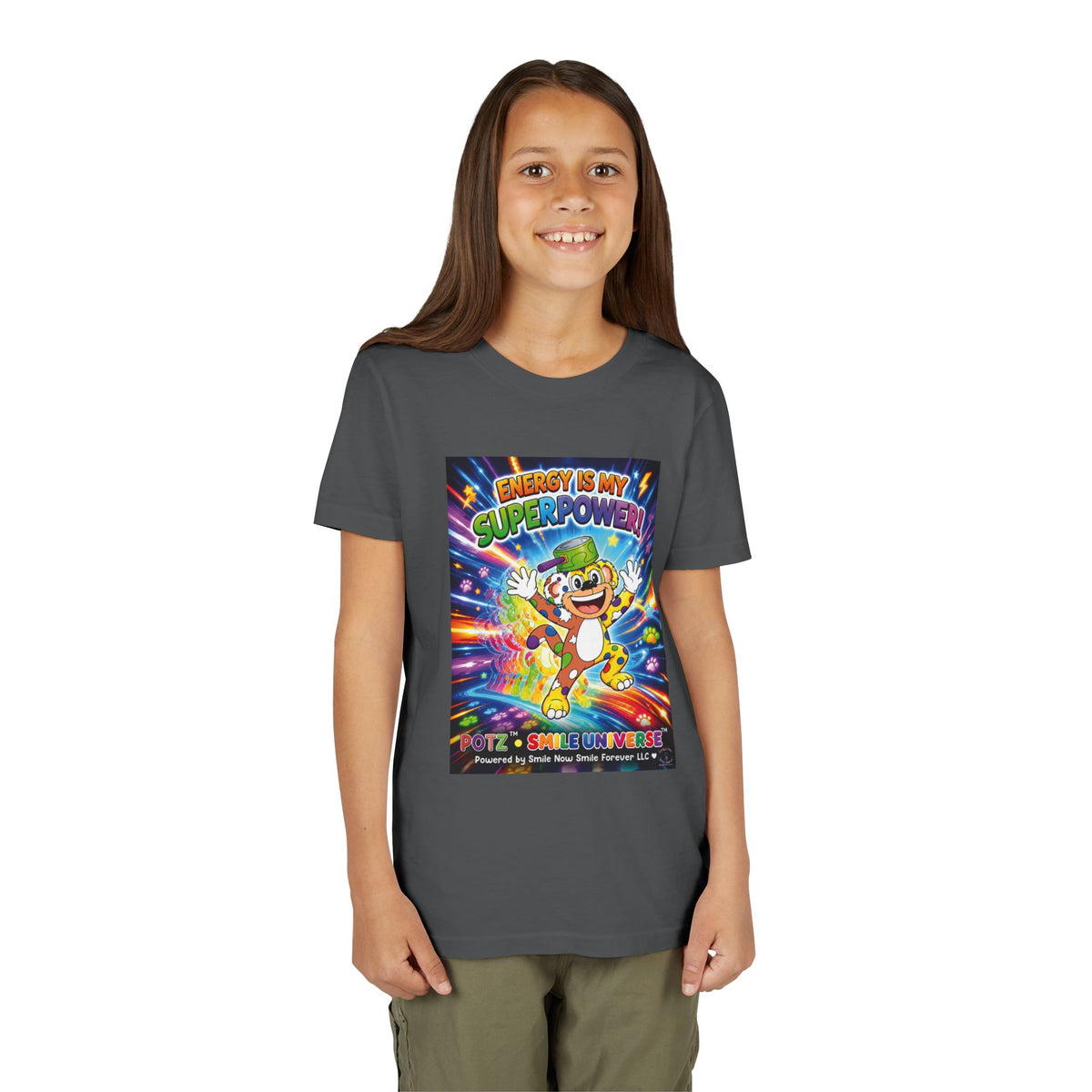 Potz™ Youth Short Sleeve Tee – "Energy is My Superpower!" Graphic Tee | Smile Universe Collection