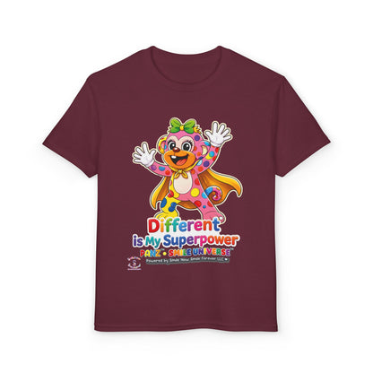 Panz™ Youth DryBlend® T-Shirt – "Different is My Superpower" Graphic | Smile Universe Collection