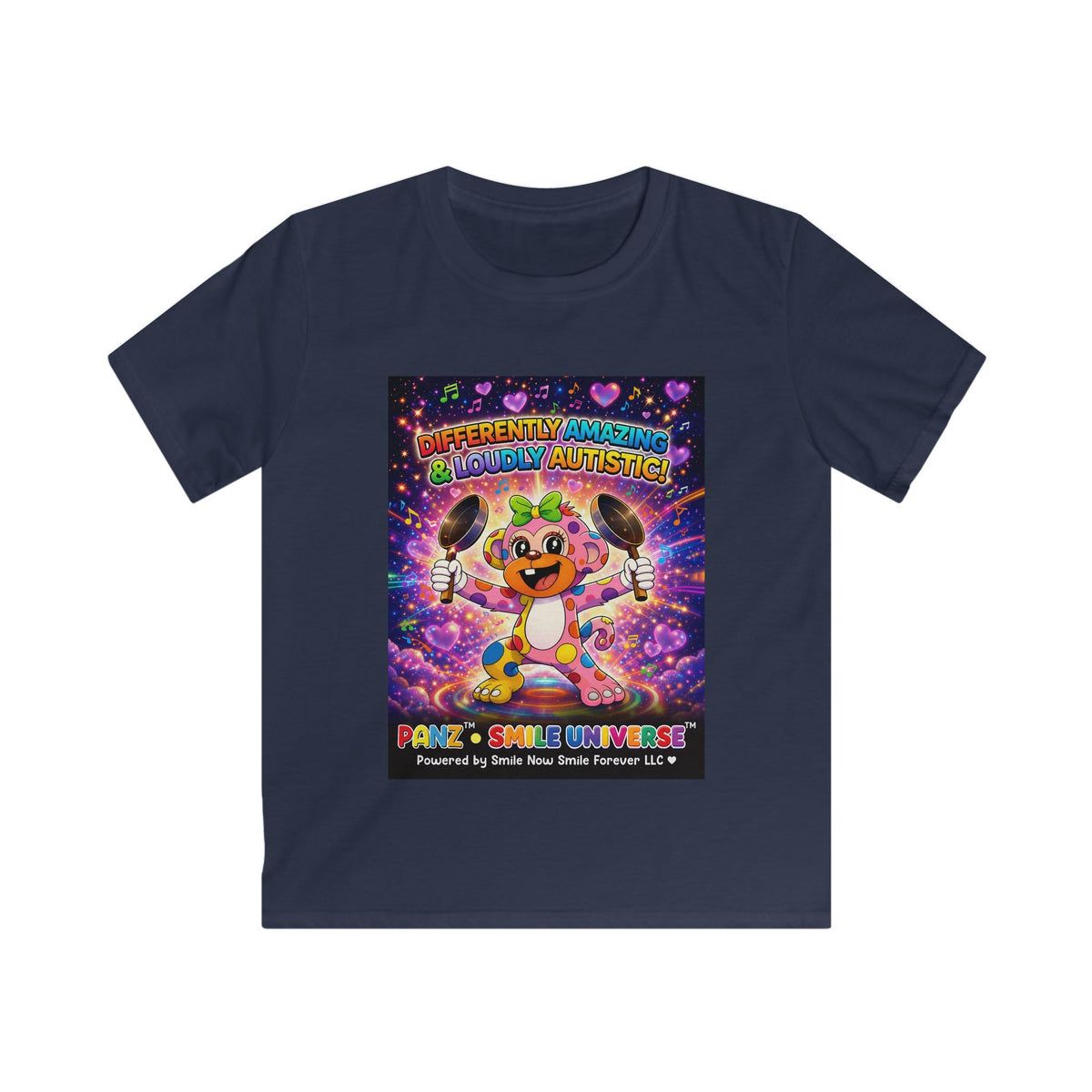 Panz™ Kids Softstyle Tee – "Differently Amazing & Loudly Autistic!" Graphic | Smile Universe Collection