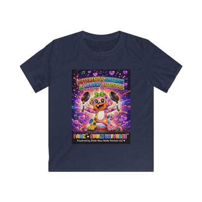 Panz™ Kids Softstyle Tee – "Differently Amazing & Loudly Autistic!" Graphic | Smile Universe Collection
