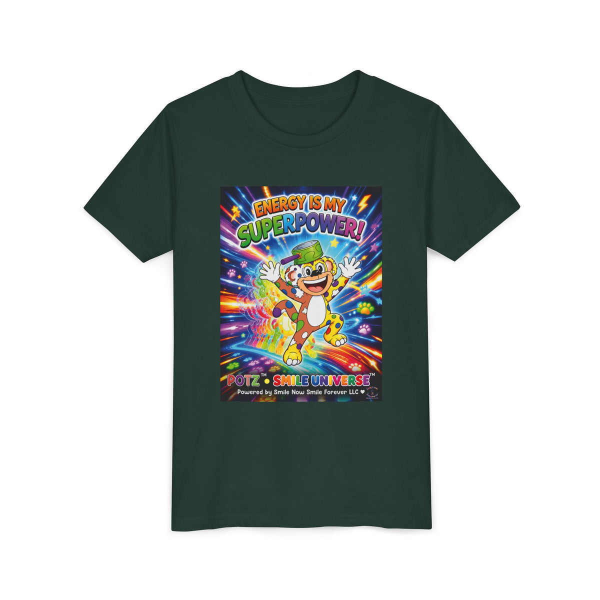Potz™ Youth Short Sleeve Tee – "Energy is My Superpower!" Graphic Tee | Smile Universe Collection