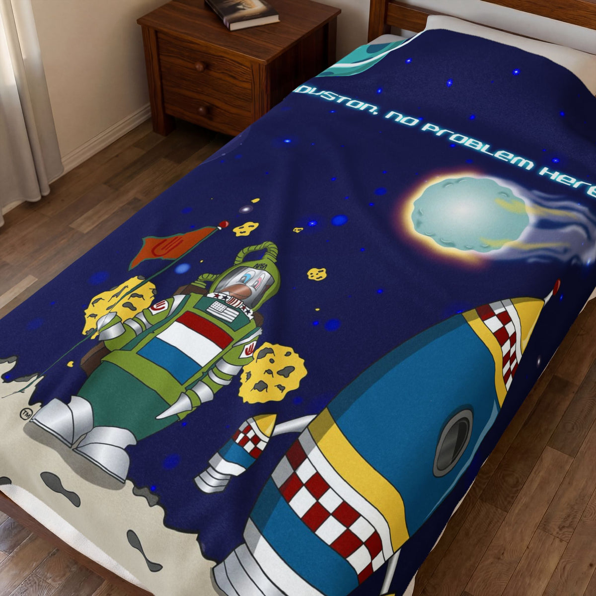 TuBz™ Velveteen Plush Blanket – "Houston, No Problem Here!" Graphic | Smile Universe Collection
