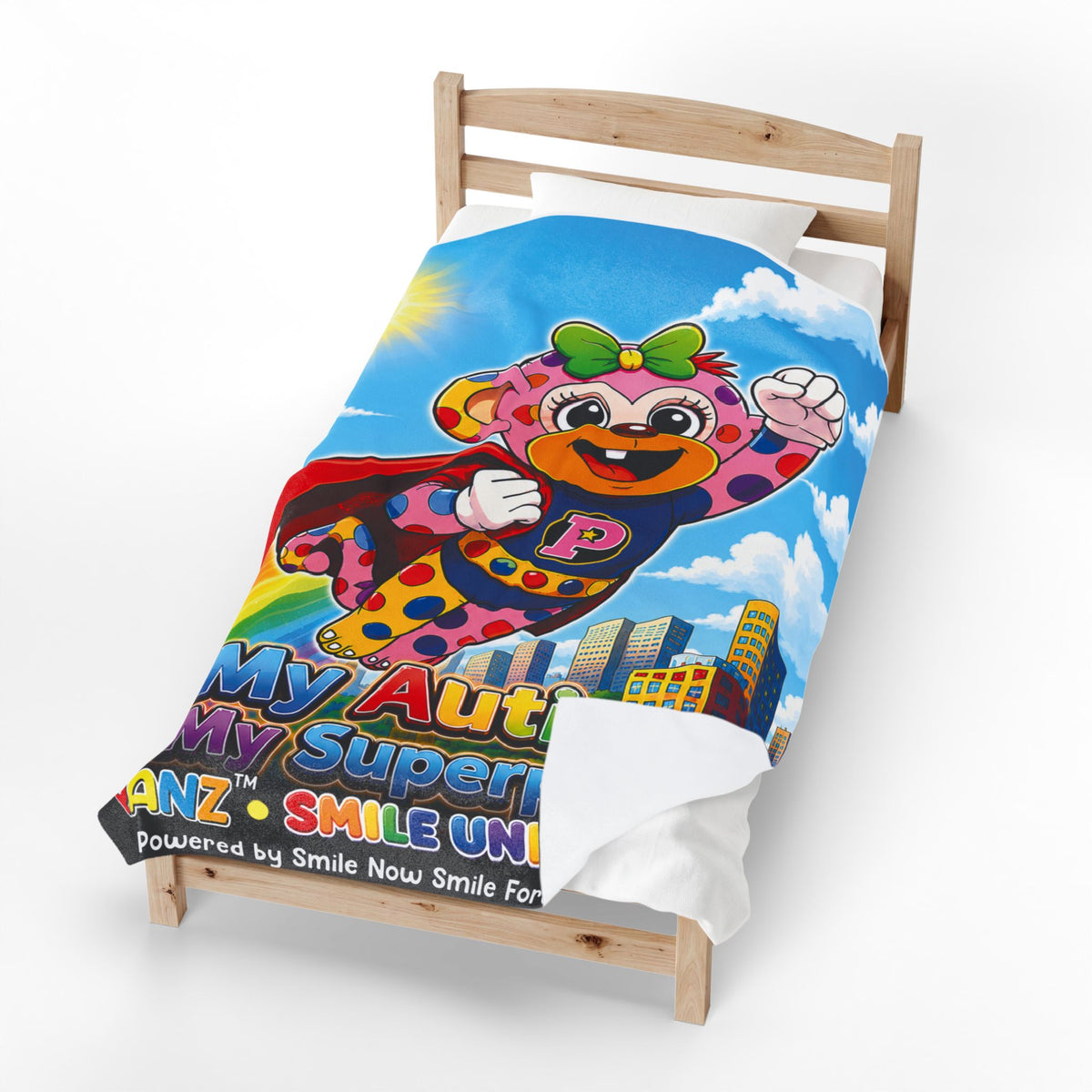 Panz™ Velveteen Plush Blanket – "My Autism is My Superpower" Graphic | Smile Universe Collection
