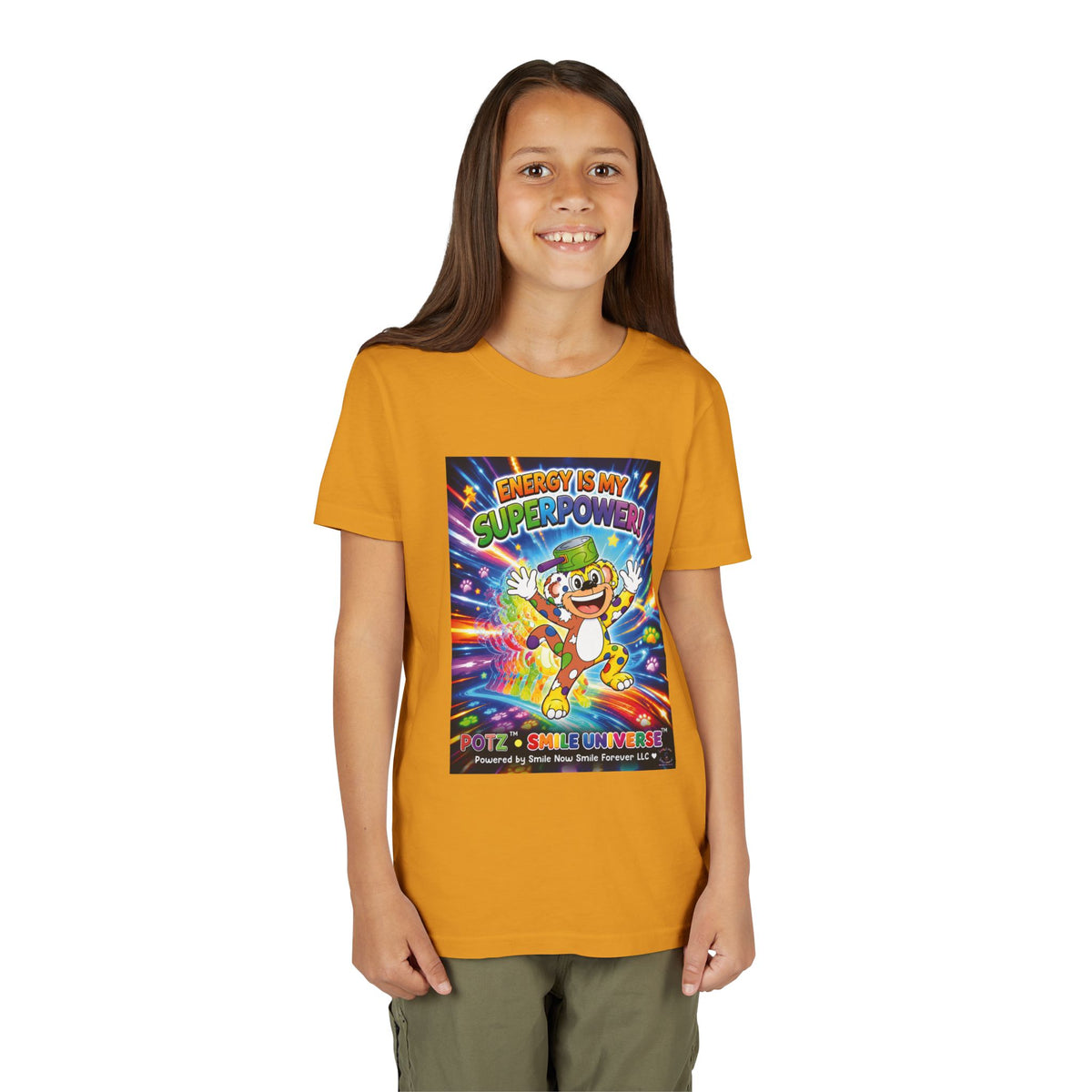 Potz™ Youth Short Sleeve Tee – "Energy is My Superpower!" Graphic Tee | Smile Universe Collection