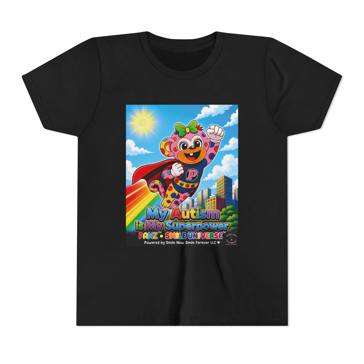 Panz™ Youth Short Sleeve Tee – "My Autism is My Superpower" Graphic | Smile Universe Collection