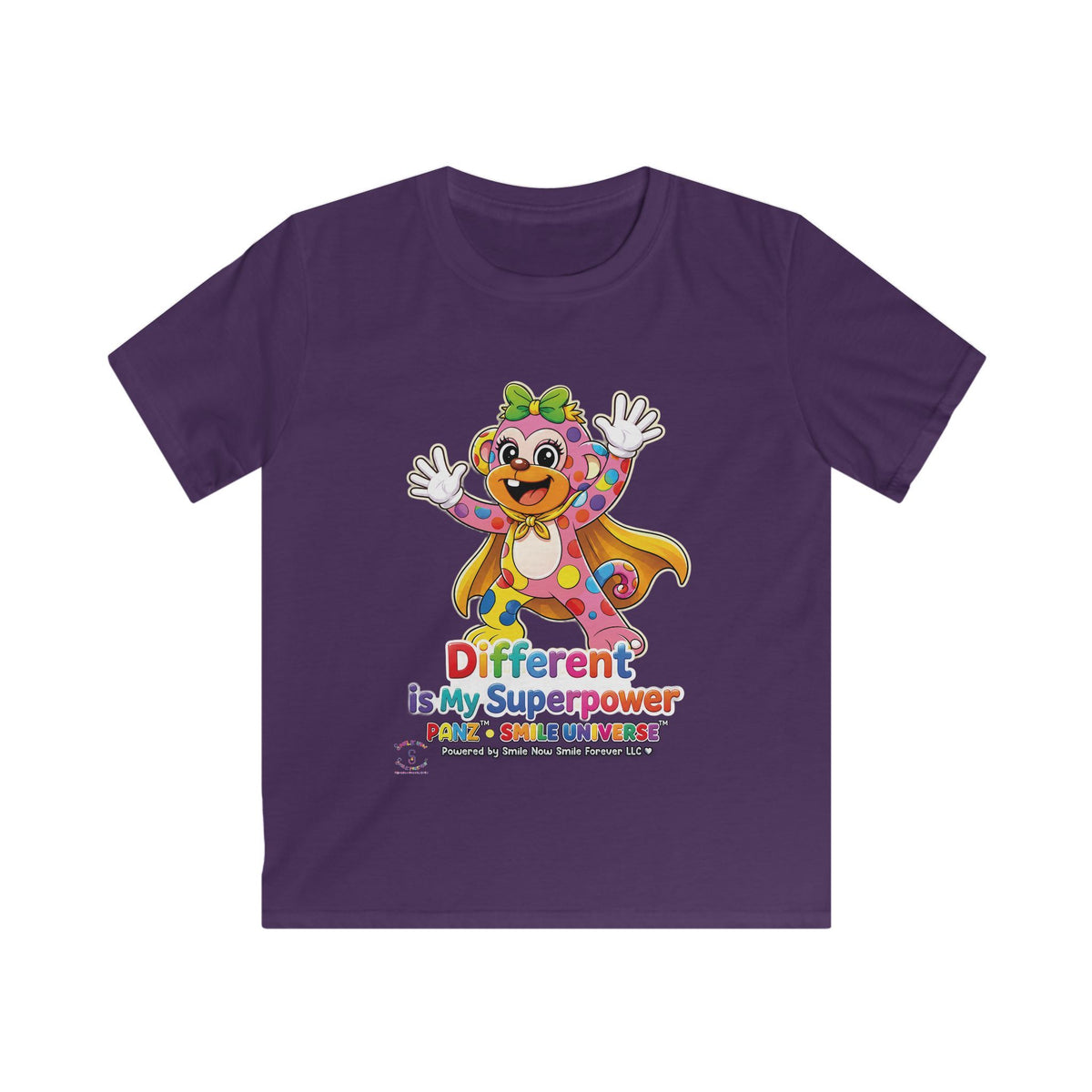 Panz™ Kids Softstyle Tee – "Different is My Superpower" Graphic | Smile Universe