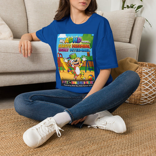 Potz™ Unisex Softstyle T-Shirt – "My ADHD Means Always Dreaming, Highly Determined" Graphic Tee | Smile Universe Collection