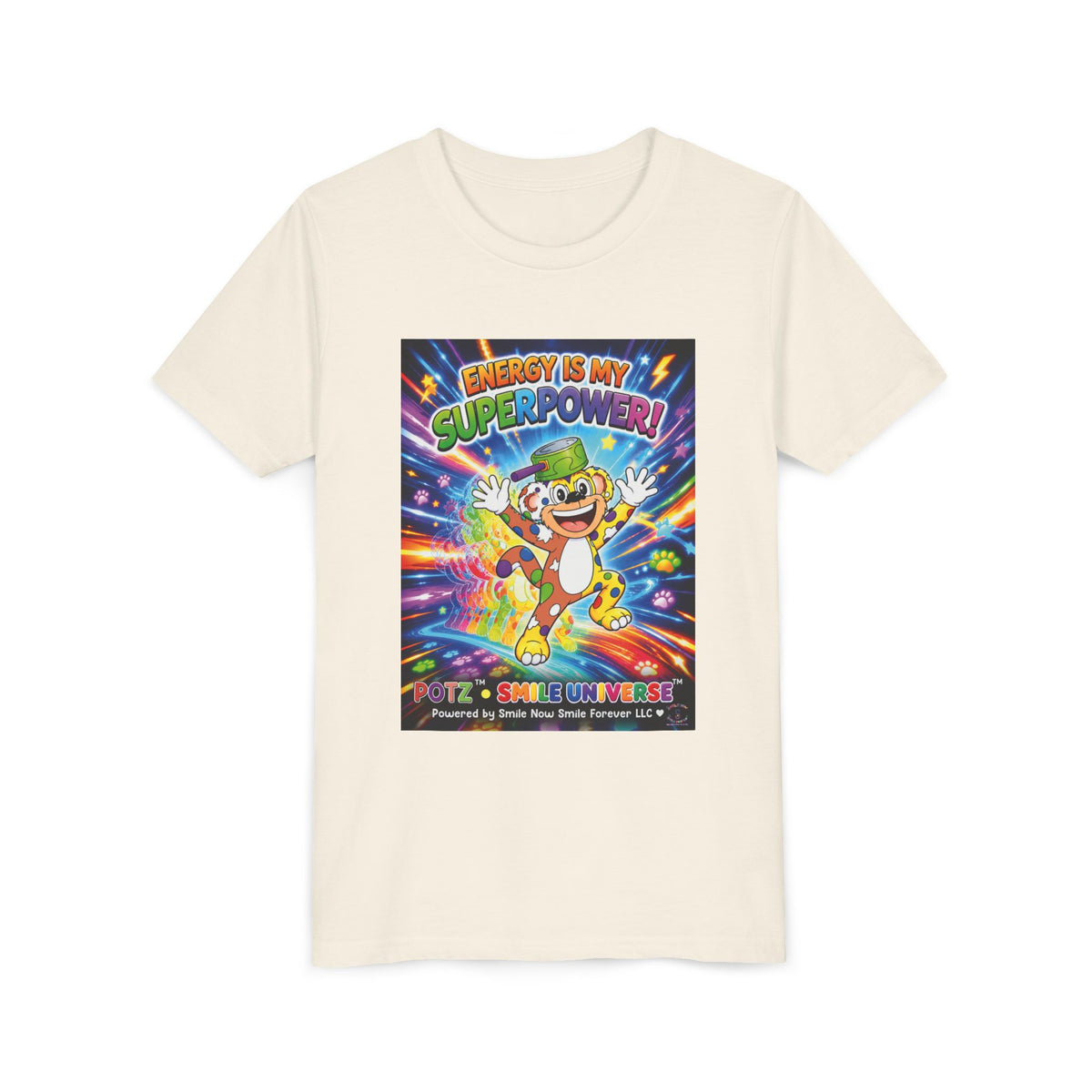 Potz™ Youth Short Sleeve Tee – "Energy is My Superpower!" Graphic Tee | Smile Universe Collection